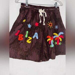 Colorful Embroidered Brown Shorts